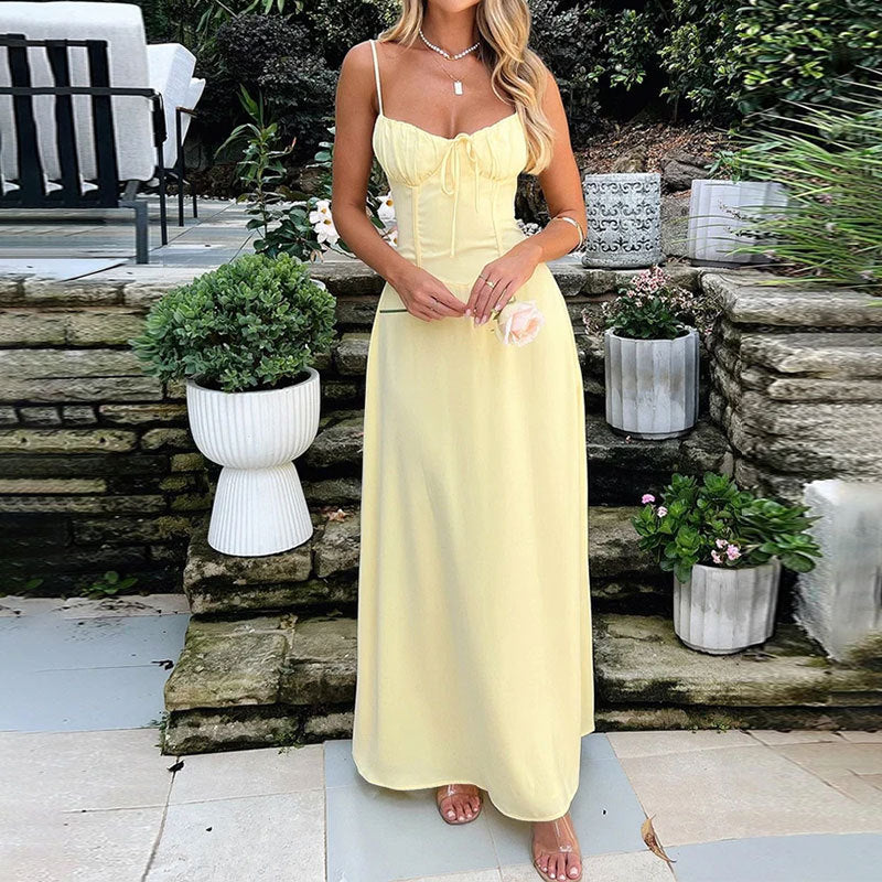 Wedding Guest Maxi Dress - Milkmaid Corset - Butter Yellow | Daphnée