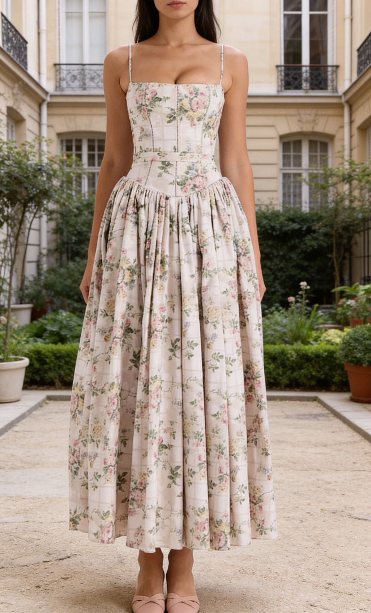 Floral Occasion Midi Dress - Basque Waist Corset | Rosalie