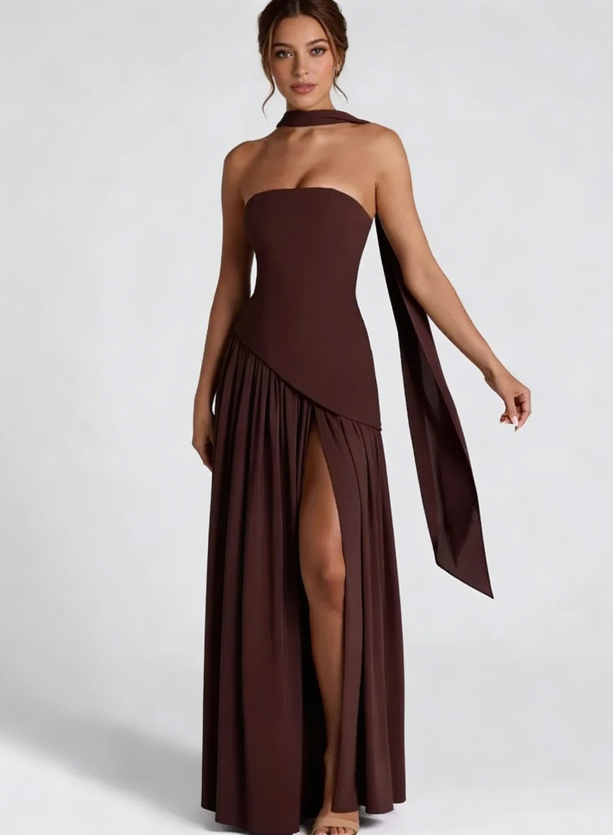 Strapless Corset Evening Maxi Dress - Asymmetrical Drop Waist | Julia