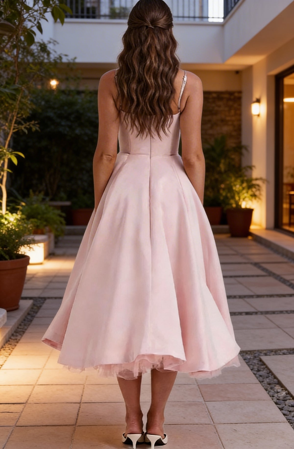 Wedding Guest Midi Dress - Corset A-Line - Blush Pink | Adèle