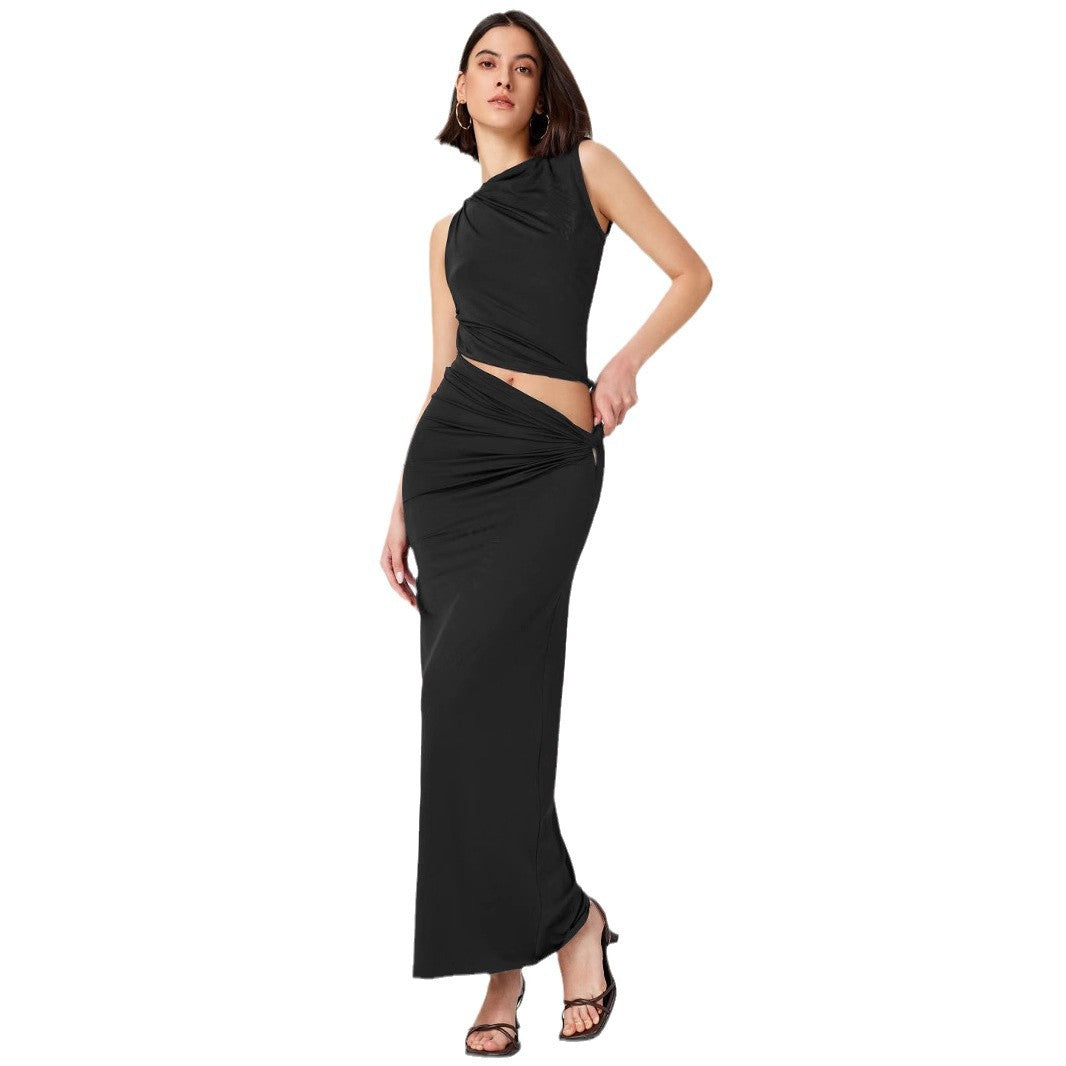 Elegant Cut-Out Ruched Maxi Dress - Sleeveless Asymmetrical Party Dress - Stella