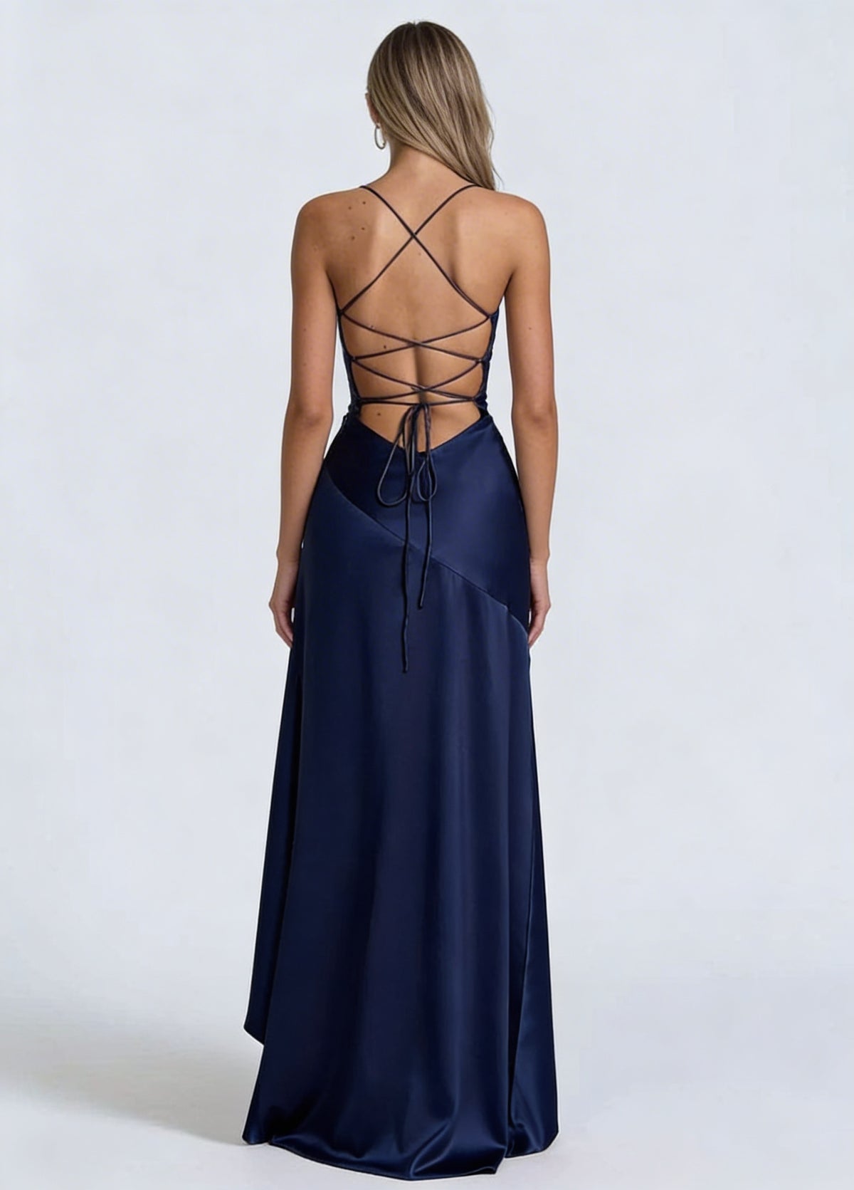 Satin Occasion Maxi Dress - Lace-Up Ruffle Slit | Léa