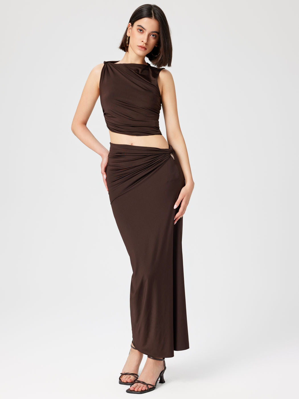 Elegant Cut-Out Ruched Maxi Dress - Sleeveless Asymmetrical Party Dress - Stella