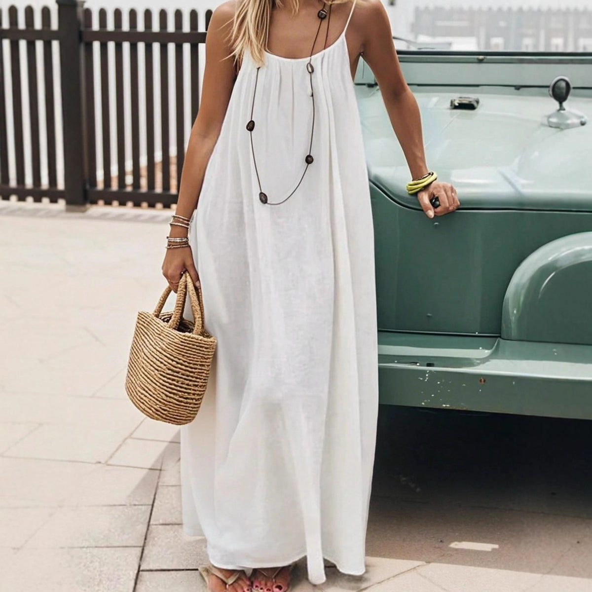 Relaxed Boho Backless Maxi Dress - Flowy Summer Slip Dress - Ambre