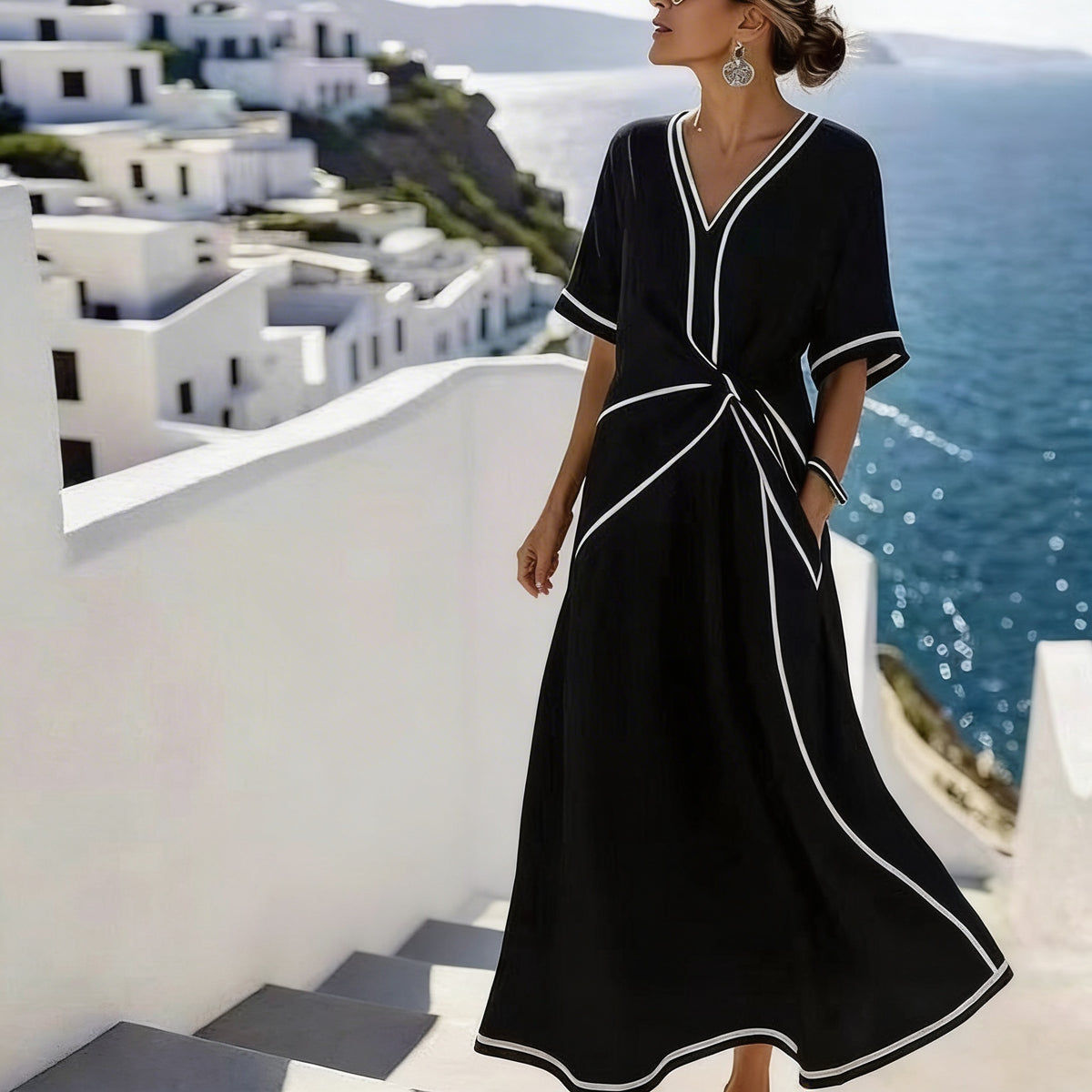 Elegant Twist Front Maxi Dress - V-Neck Boho Summer Holiday Dress - Apolline
