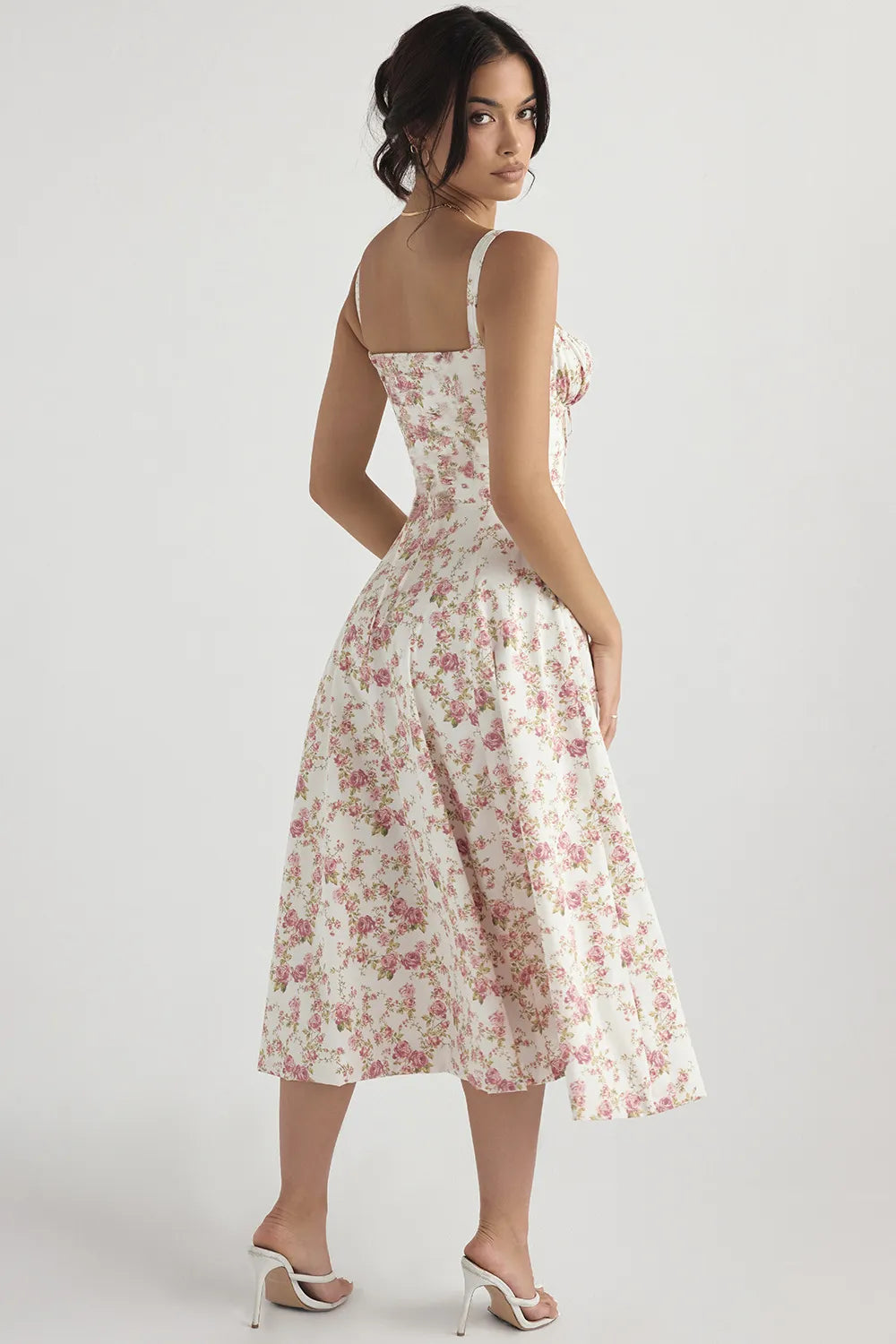Floral Sweetheart Midi Dress - Tie Front Slit A-Line | Amélie
