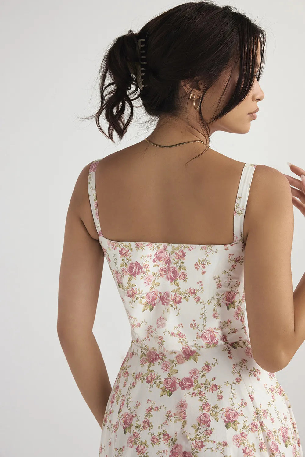 Floral Sweetheart Midi Dress - Tie Front Slit A-Line | Amélie