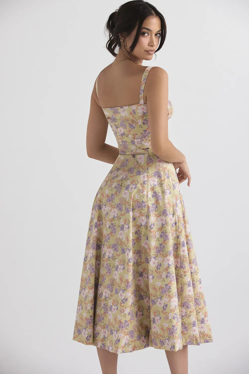 Floral Sweetheart Midi Dress - Tie Front Slit A-Line | Amélie