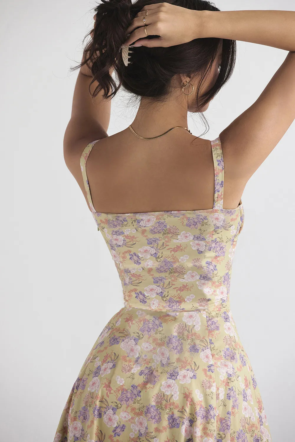Floral Sweetheart Midi Dress - Tie Front Slit A-Line | Amélie