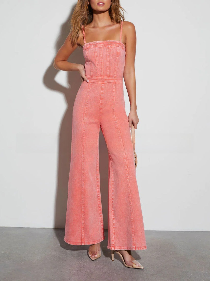 Stretch Denim Jumpsuit - Washed Rose | Mia