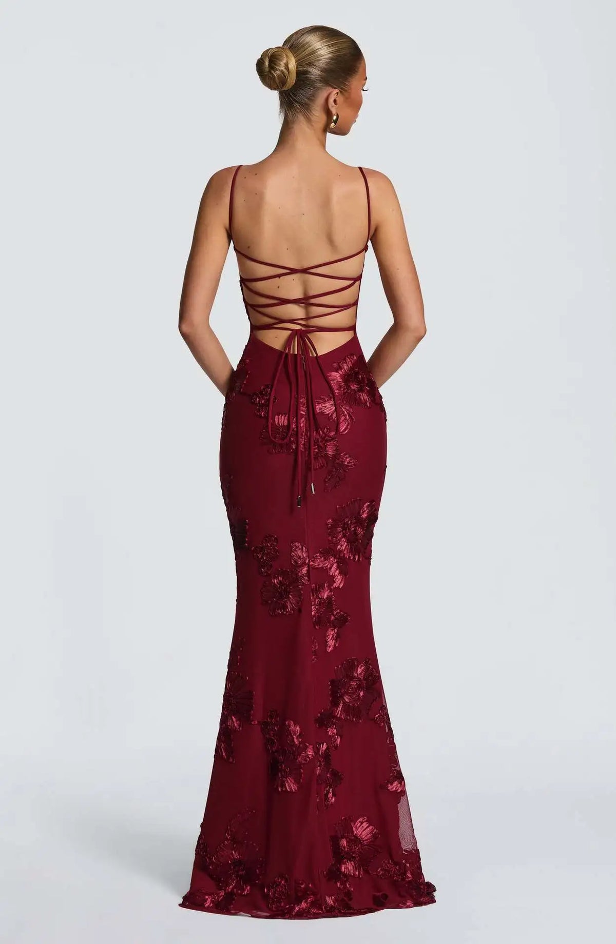 Floral Embroidered Corset Maxi Dress - Lace Up Evening Gown | Clara