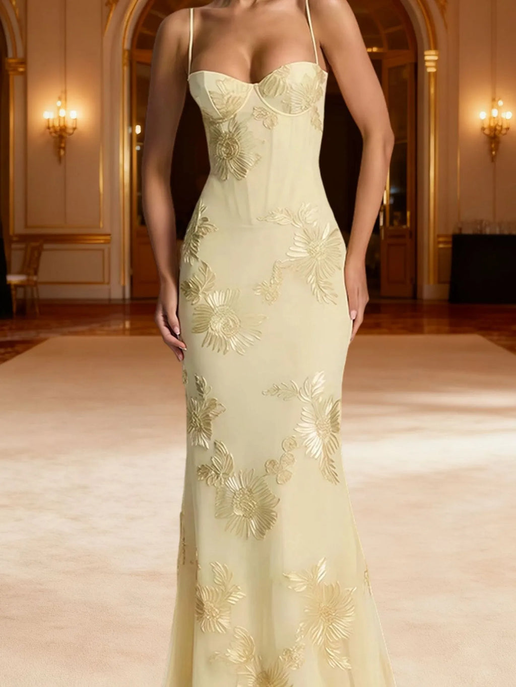 Floral Embroidered Corset Maxi Dress - Lace Up Evening Gown | Clara