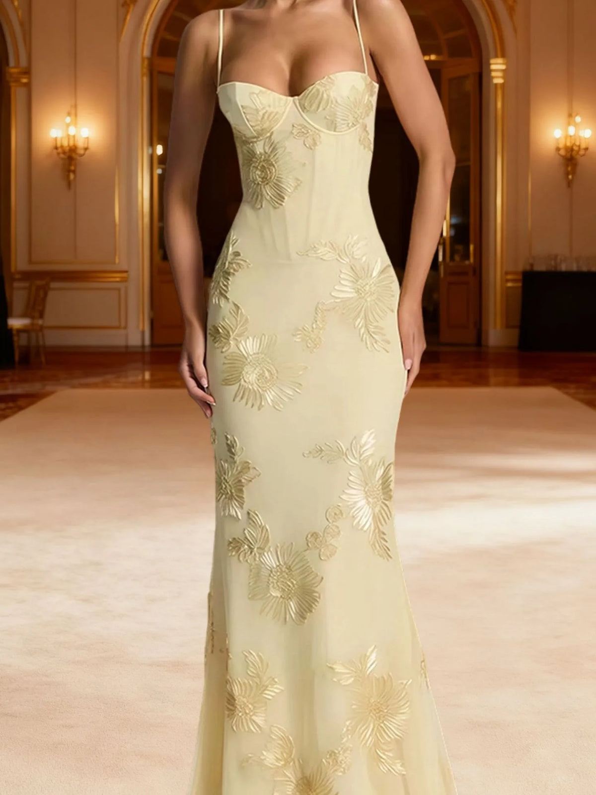 Floral Embroidered Corset Maxi Dress - Lace Up Evening Gown | Clara