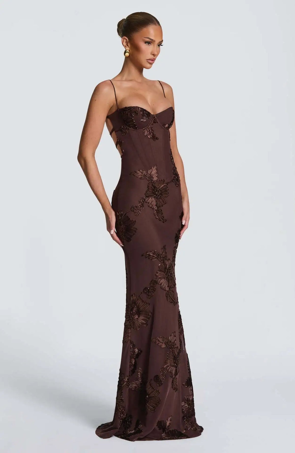 Floral Embroidered Corset Maxi Dress - Lace Up Evening Gown | Clara