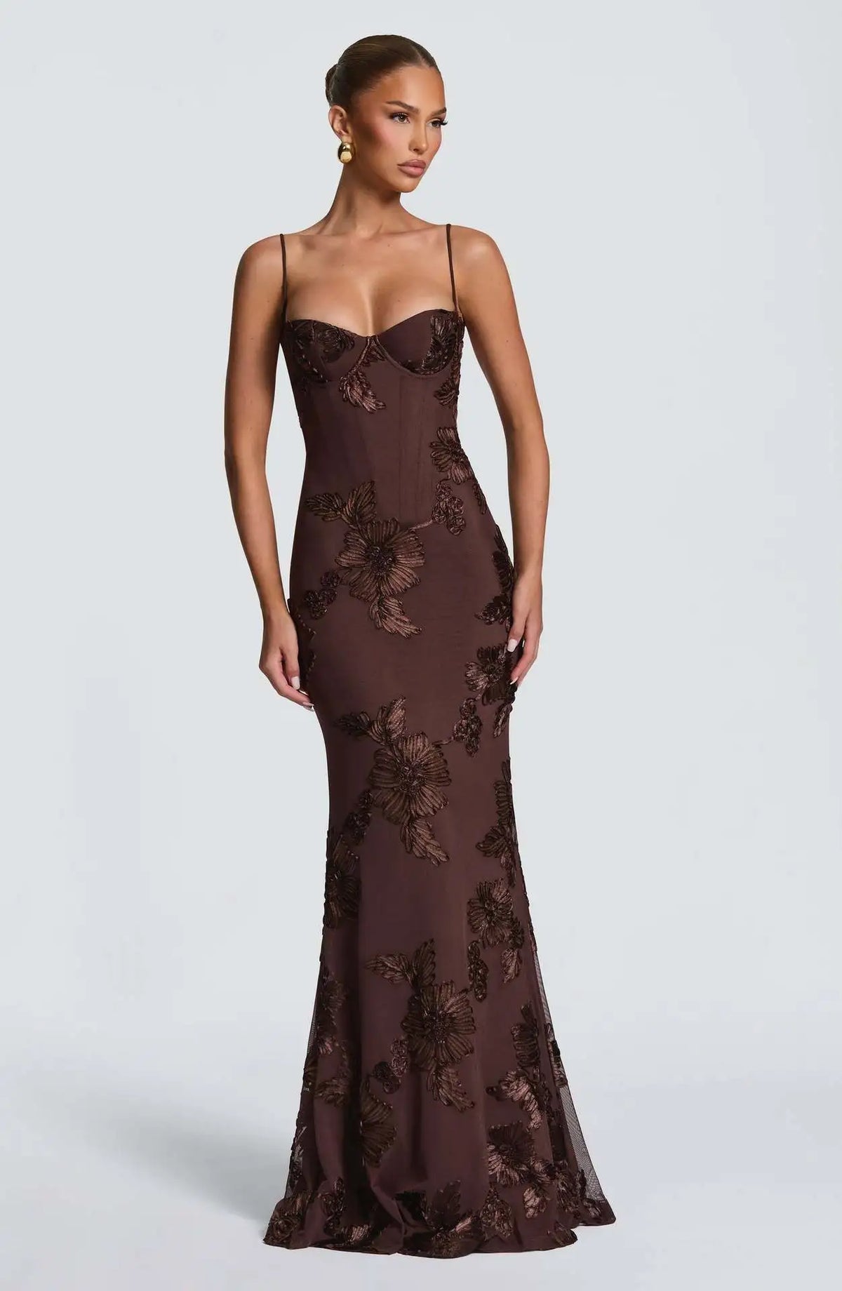Floral Embroidered Corset Maxi Dress - Lace Up Evening Gown | Clara
