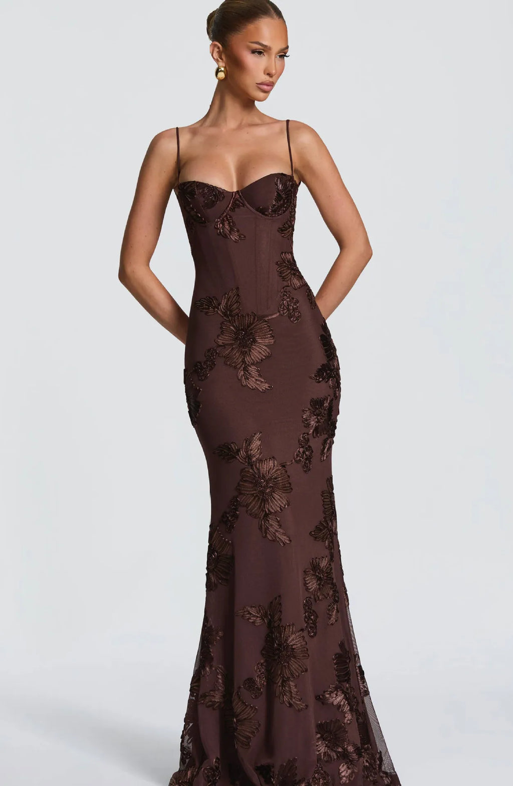 Floral Embroidered Corset Maxi Dress - Lace Up Evening Gown | Clara