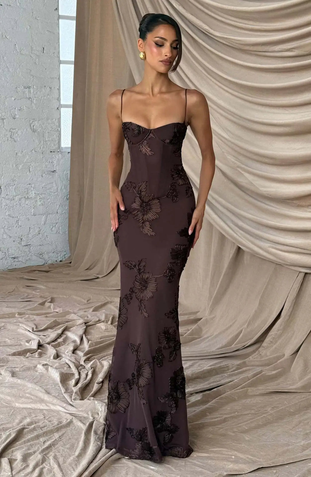 Floral Embroidered Corset Maxi Dress - Lace Up Evening Gown | Clara