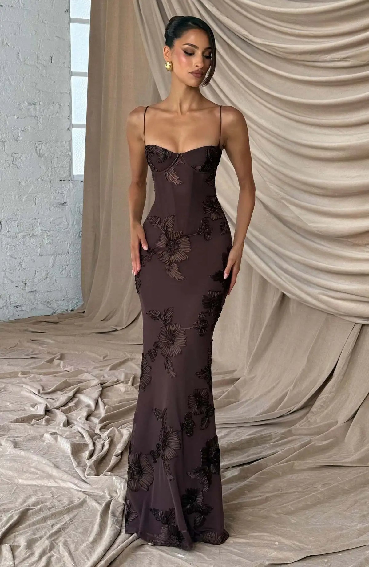 Floral Embroidered Corset Maxi Dress - Lace Up Evening Gown | Clara