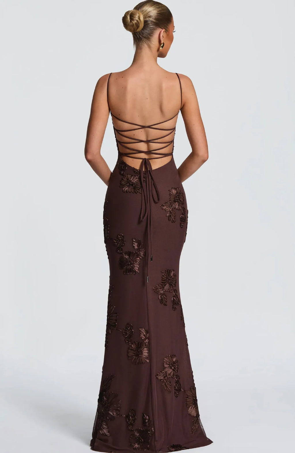 Floral Embroidered Corset Maxi Dress - Lace Up Evening Gown | Clara