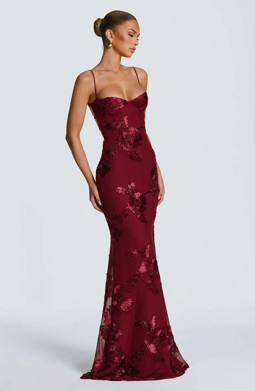 Floral Embroidered Corset Maxi Dress - Lace Up Evening Gown | Clara