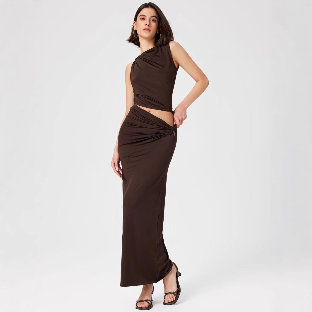 Elegant Cut-Out Ruched Maxi Dress - Sleeveless Asymmetrical Party Dress - Stella