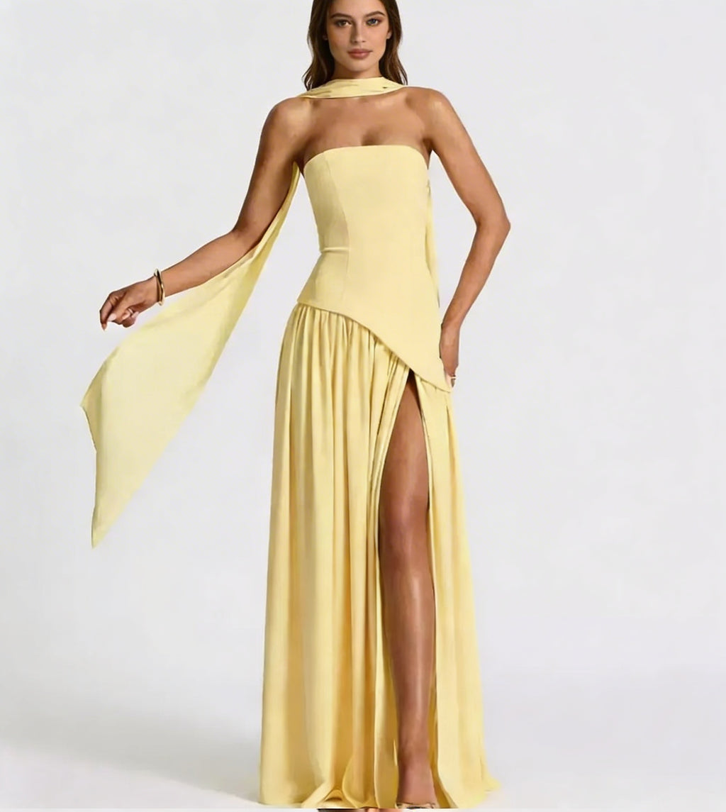 Strapless Corset Evening Maxi Dress - Asymmetrical Drop Waist | Julia
