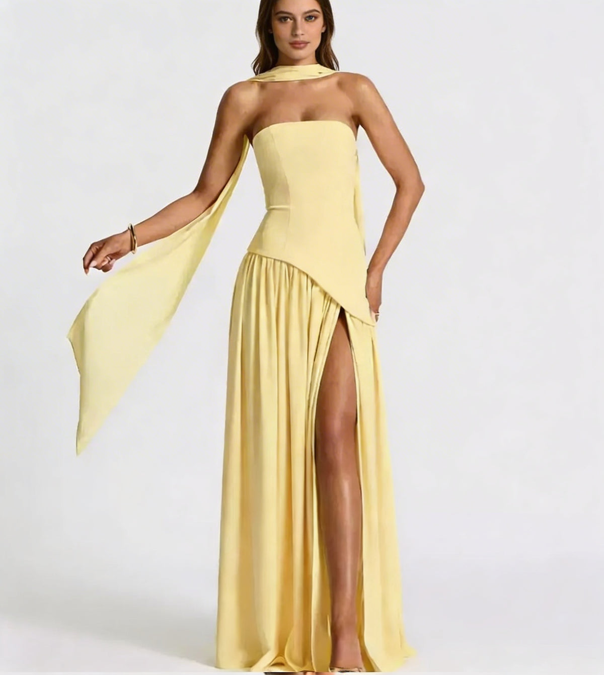 Strapless Corset Evening Maxi Dress - Asymmetrical Drop Waist | Julia