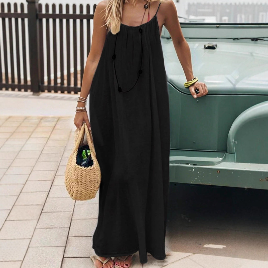 Relaxed Boho Backless Maxi Dress - Flowy Summer Slip Dress - Ambre