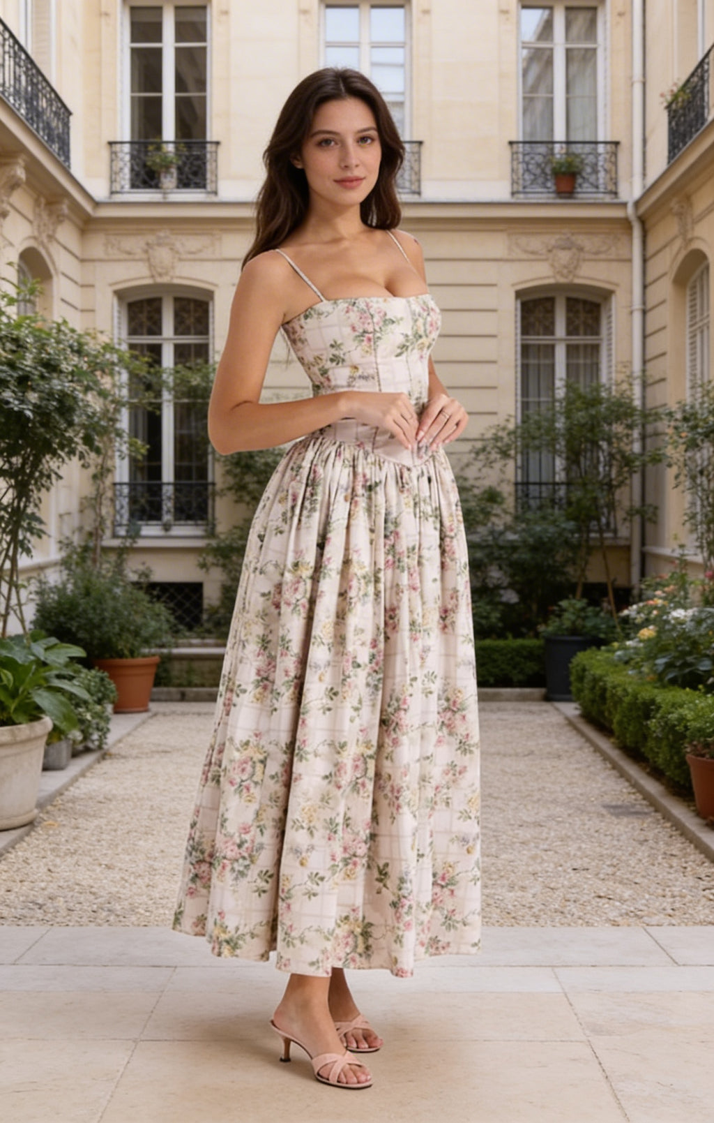 Floral Occasion Midi Dress - Basque Waist Corset | Rosalie