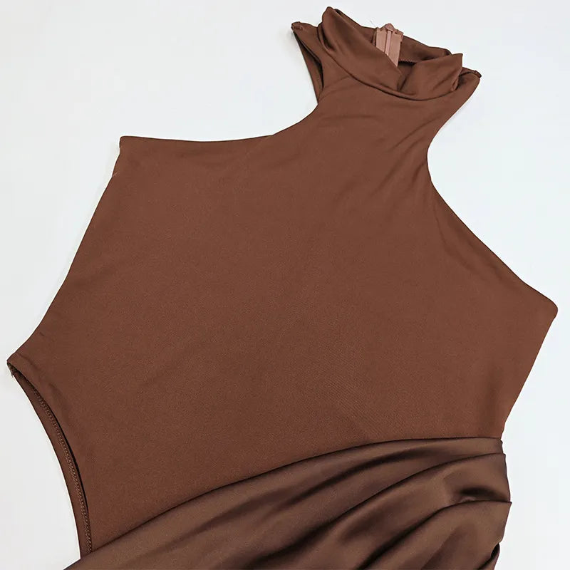 High Neck Cut Out Draped Maxi Dress - Sleeveless Evening | Gaelle
