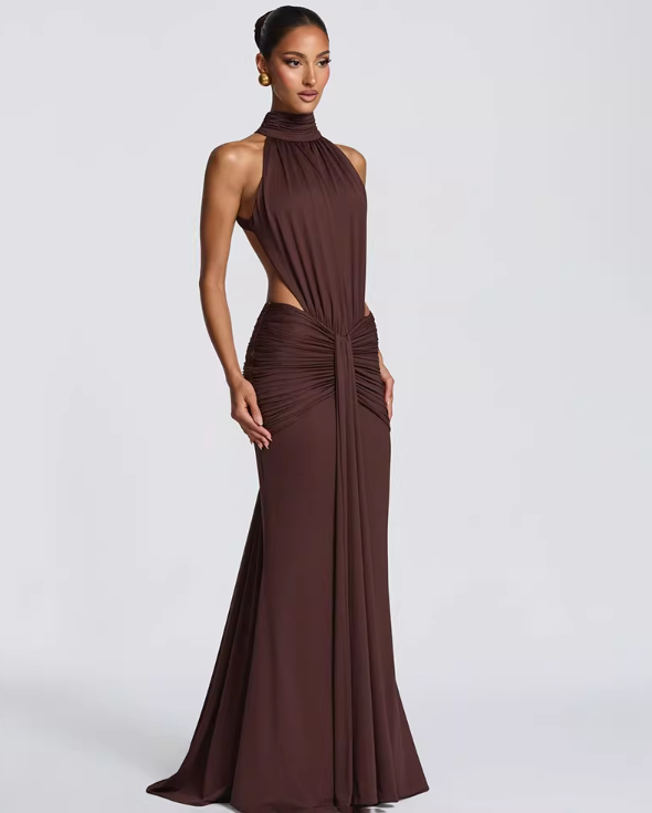 Formal Evening Maxi Dress - Halter Neck Cut Out | Helena