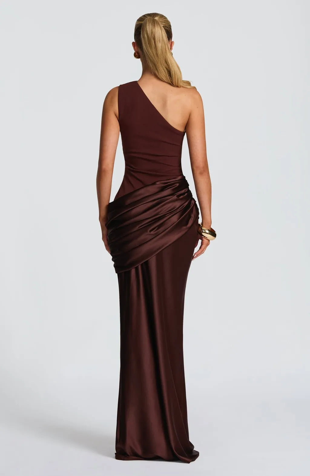 One Shoulder Draped Satin Maxi Dress - Evening Gown | Jenny