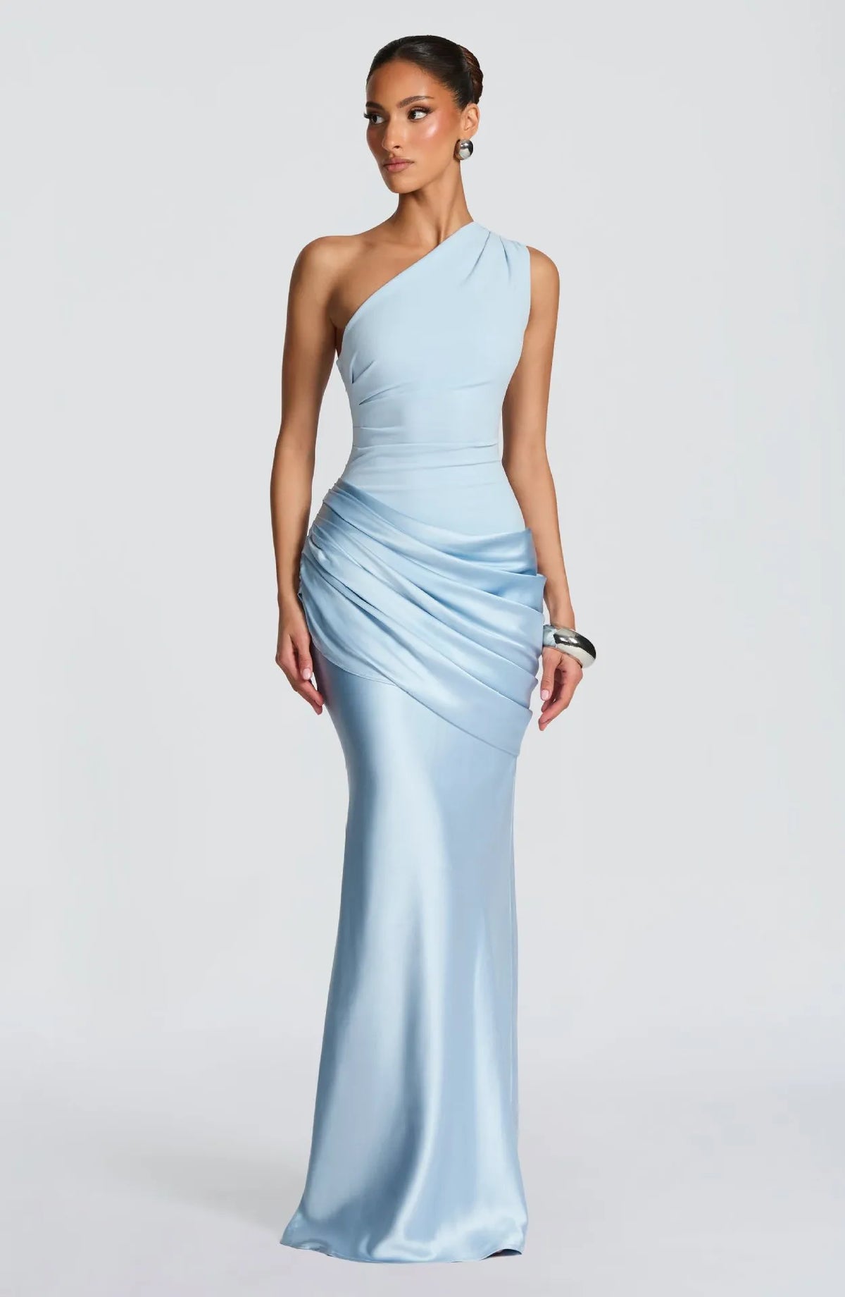 One Shoulder Draped Satin Maxi Dress - Evening Gown | Jenny