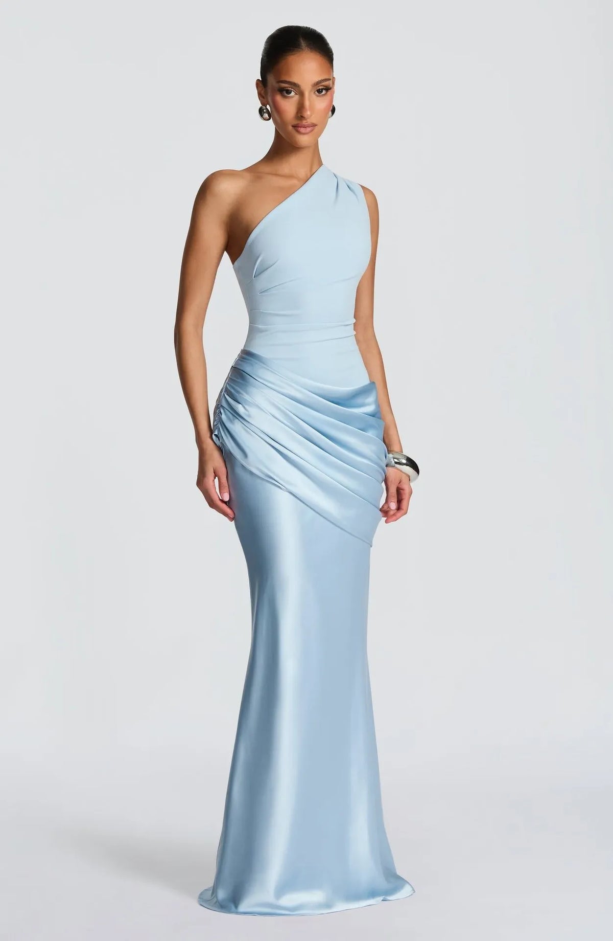 One Shoulder Draped Satin Maxi Dress - Evening Gown | Jenny