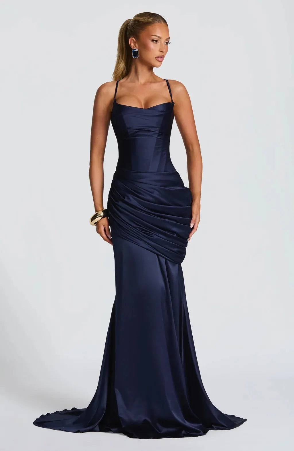 Draped Satin Corset Maxi Dress - Lace Up Evening Gown | Jess