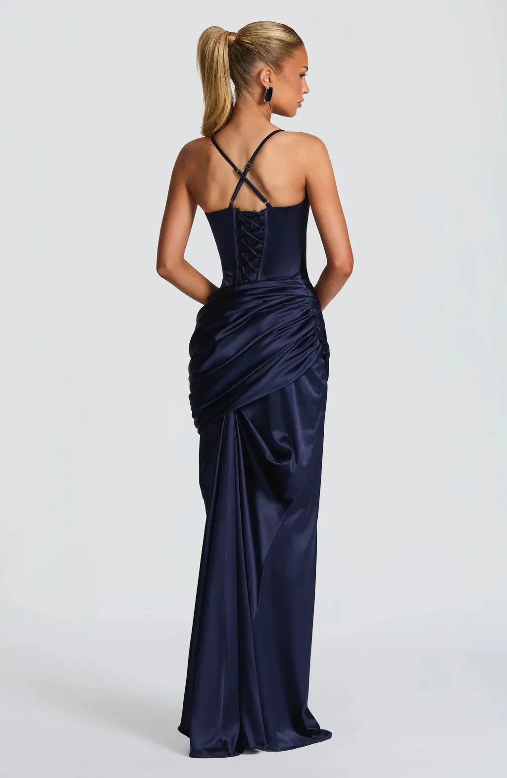 Draped Satin Corset Maxi Dress - Lace Up Evening Gown | Jess