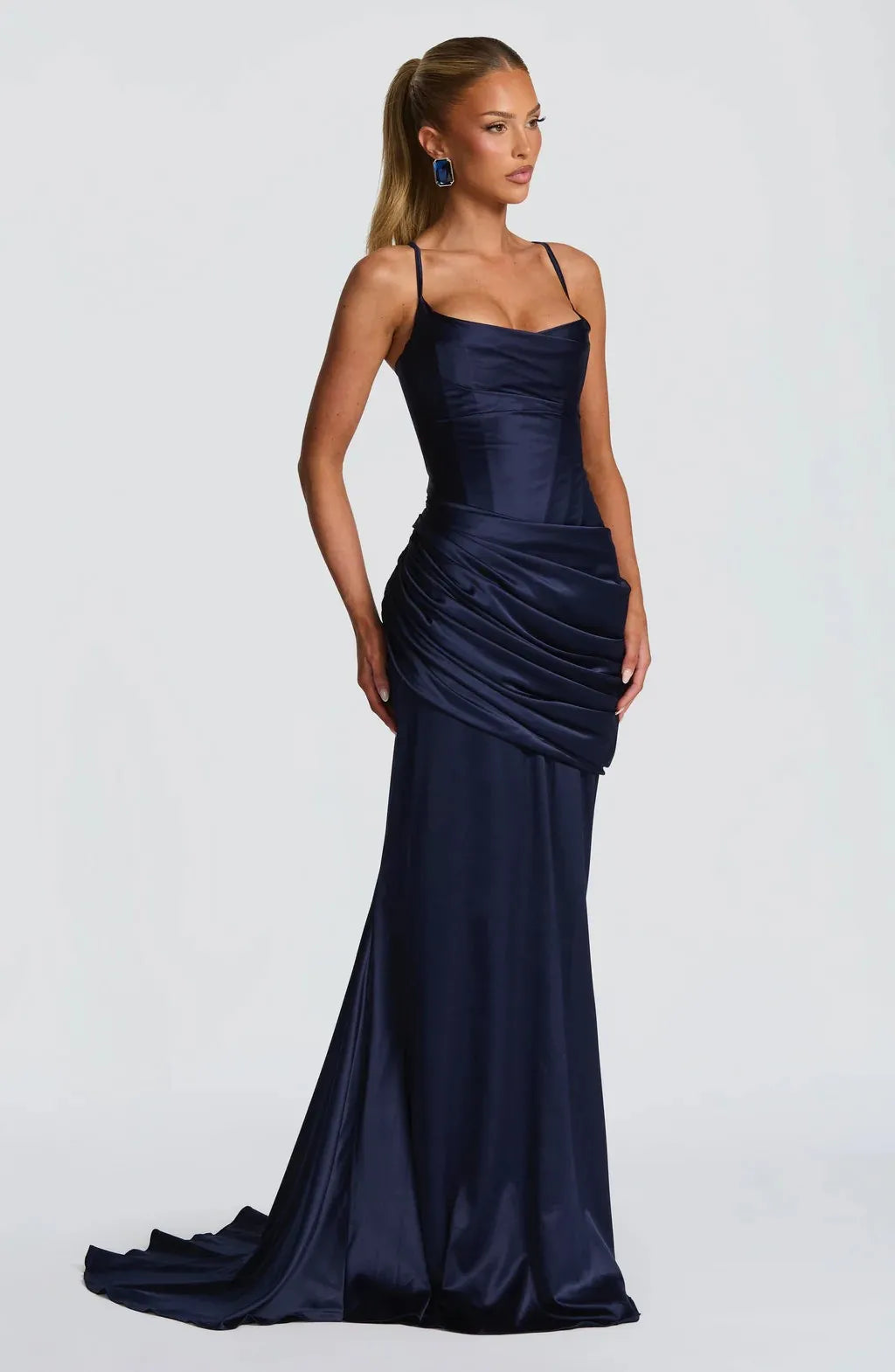 Draped Satin Corset Maxi Dress - Lace Up Evening Gown | Jess