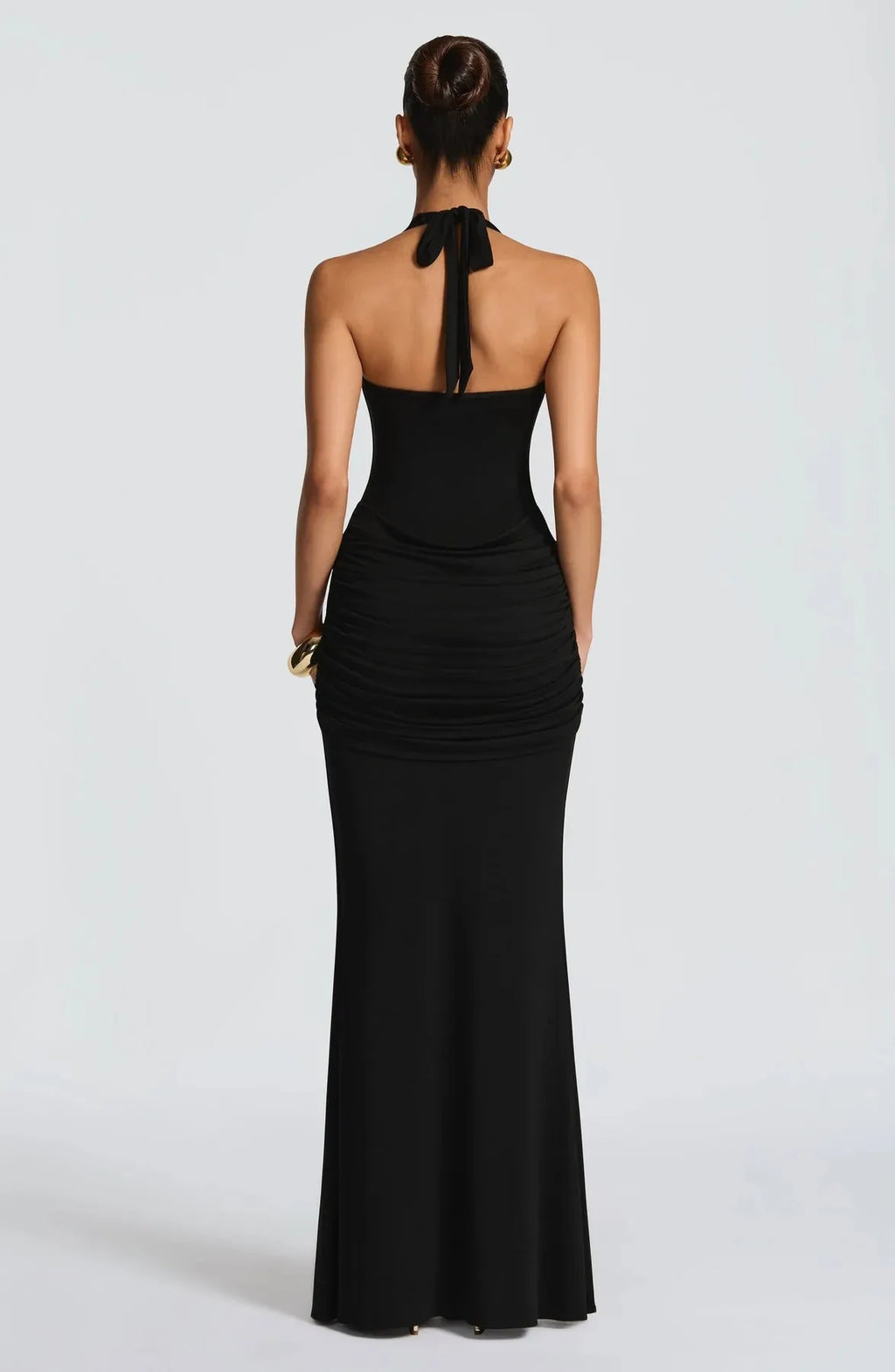 Halter Neck Backless Draped Maxi Dress - Evening Gown | Kat
