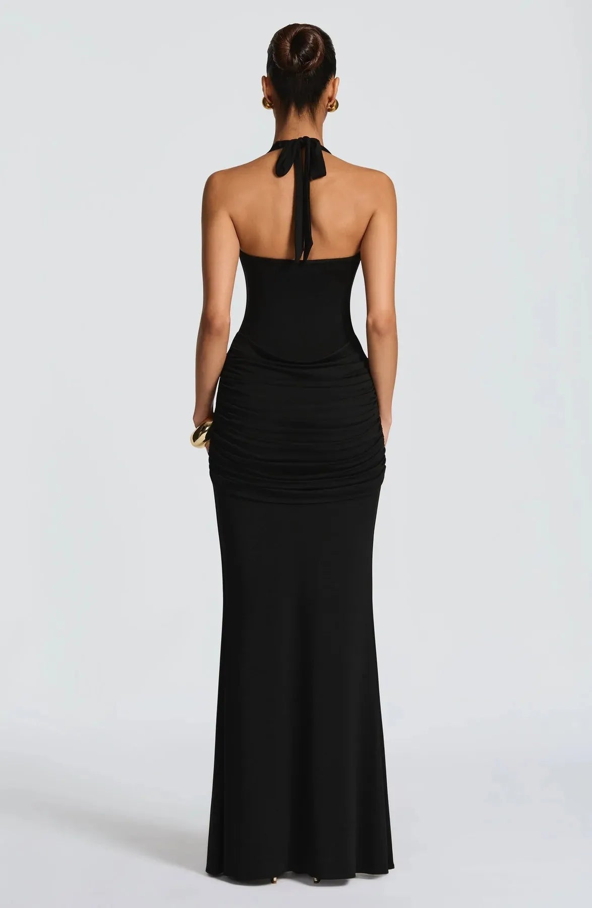 Halter Neck Backless Draped Maxi Dress - Evening Gown | Kat