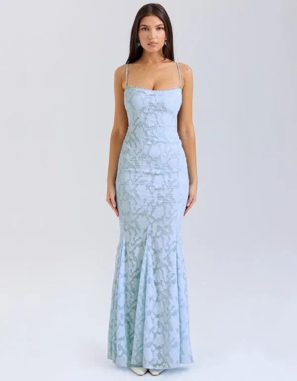 Lace Up Backless Mermaid Maxi Dress - Evening Gown | Linda