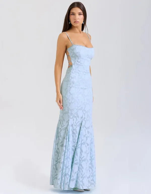 Lace Up Backless Mermaid Maxi Dress - Evening Gown | Linda