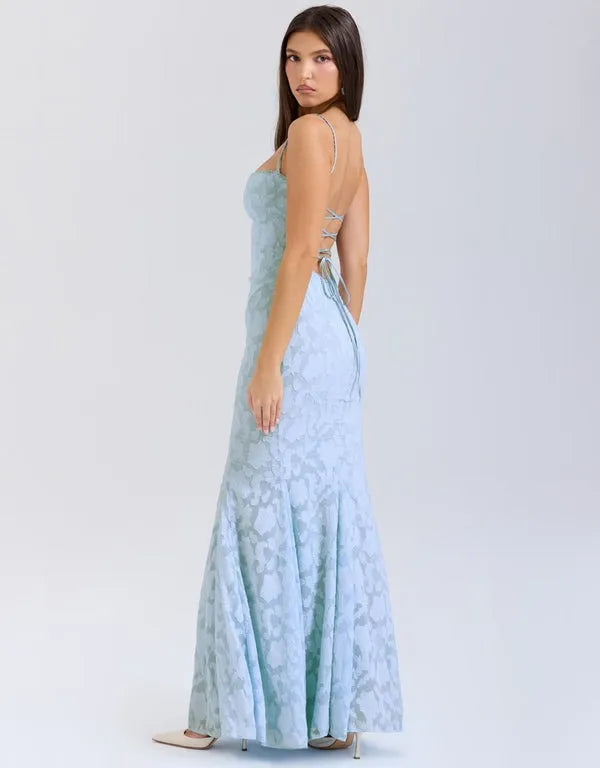 Lace Up Backless Mermaid Maxi Dress - Evening Gown | Linda
