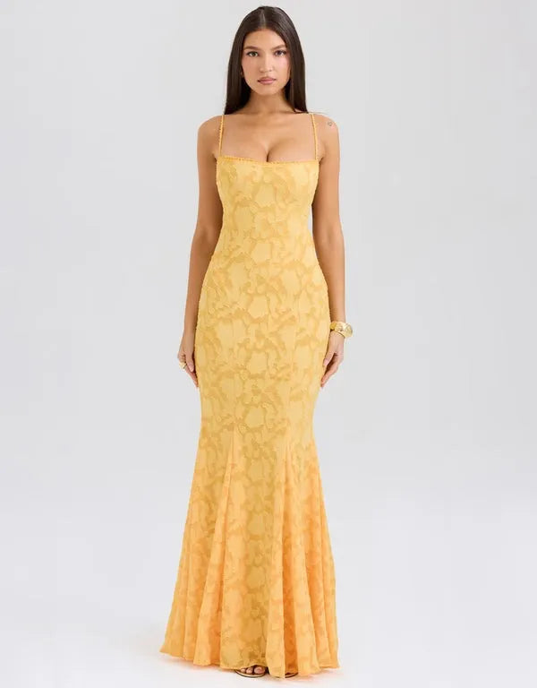 Lace Up Backless Mermaid Maxi Dress - Evening Gown | Linda
