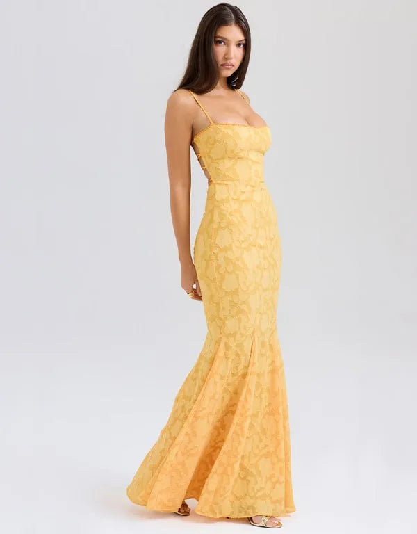 Lace Up Backless Mermaid Maxi Dress - Evening Gown | Linda