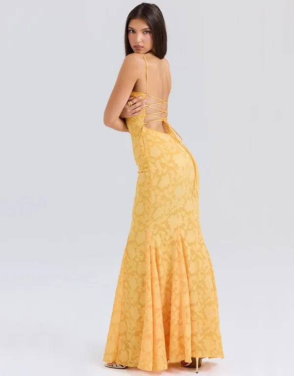 Lace Up Backless Mermaid Maxi Dress - Evening Gown | Linda