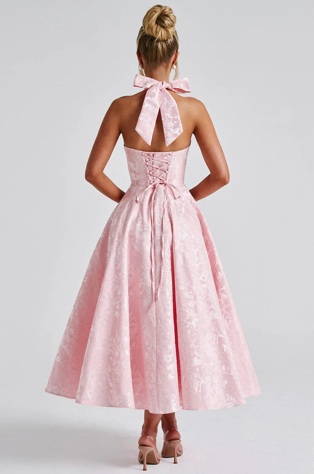 Textured Jacquard Halter Midi Dress - Corset A-Line | Camélia